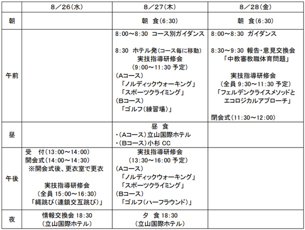 令和8年度大学体育指導者全国研修会 日程表
